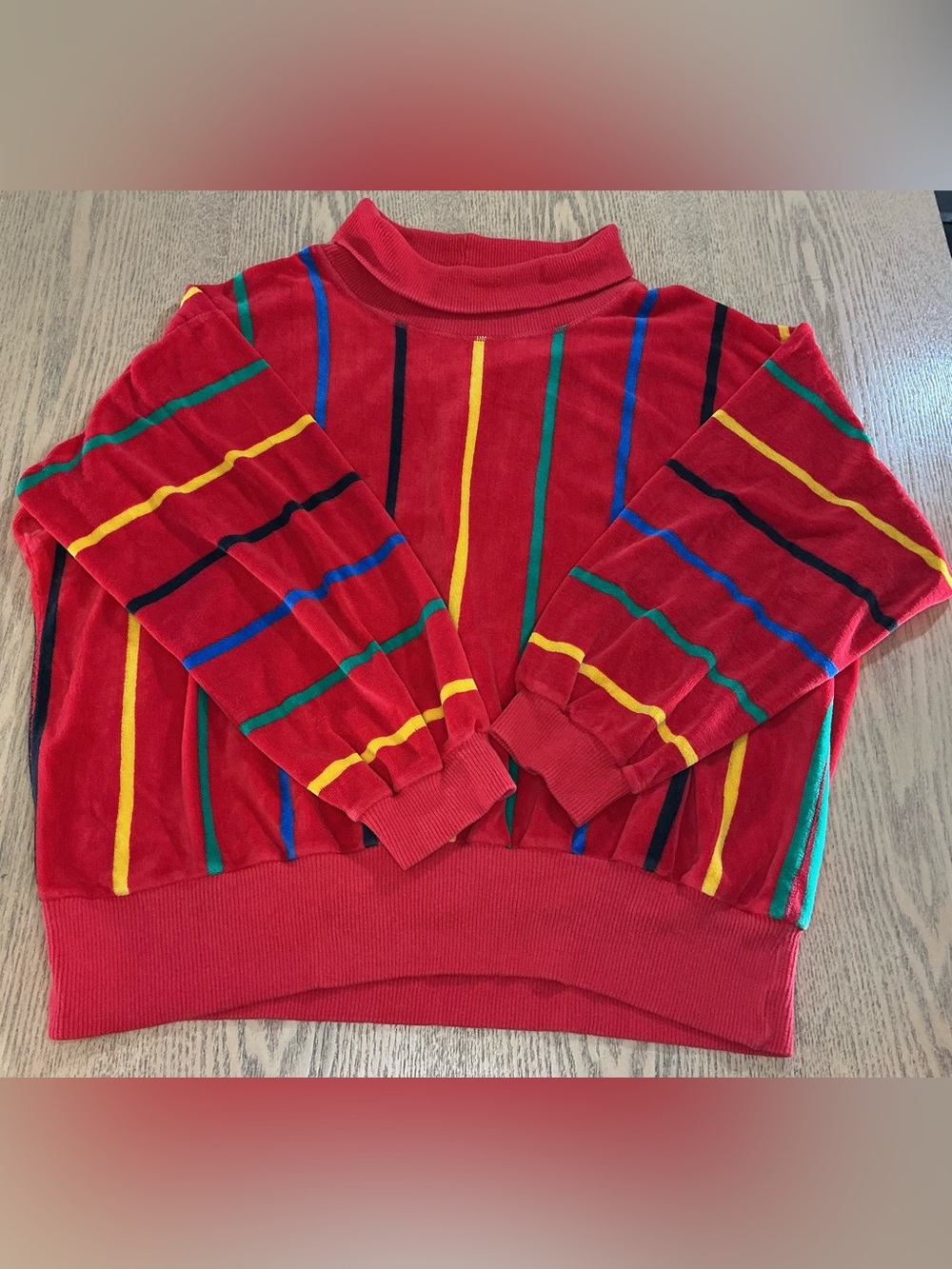 Vintage 80s Aileen II Velour Striped Sweater 26W/46 Red Multicolor